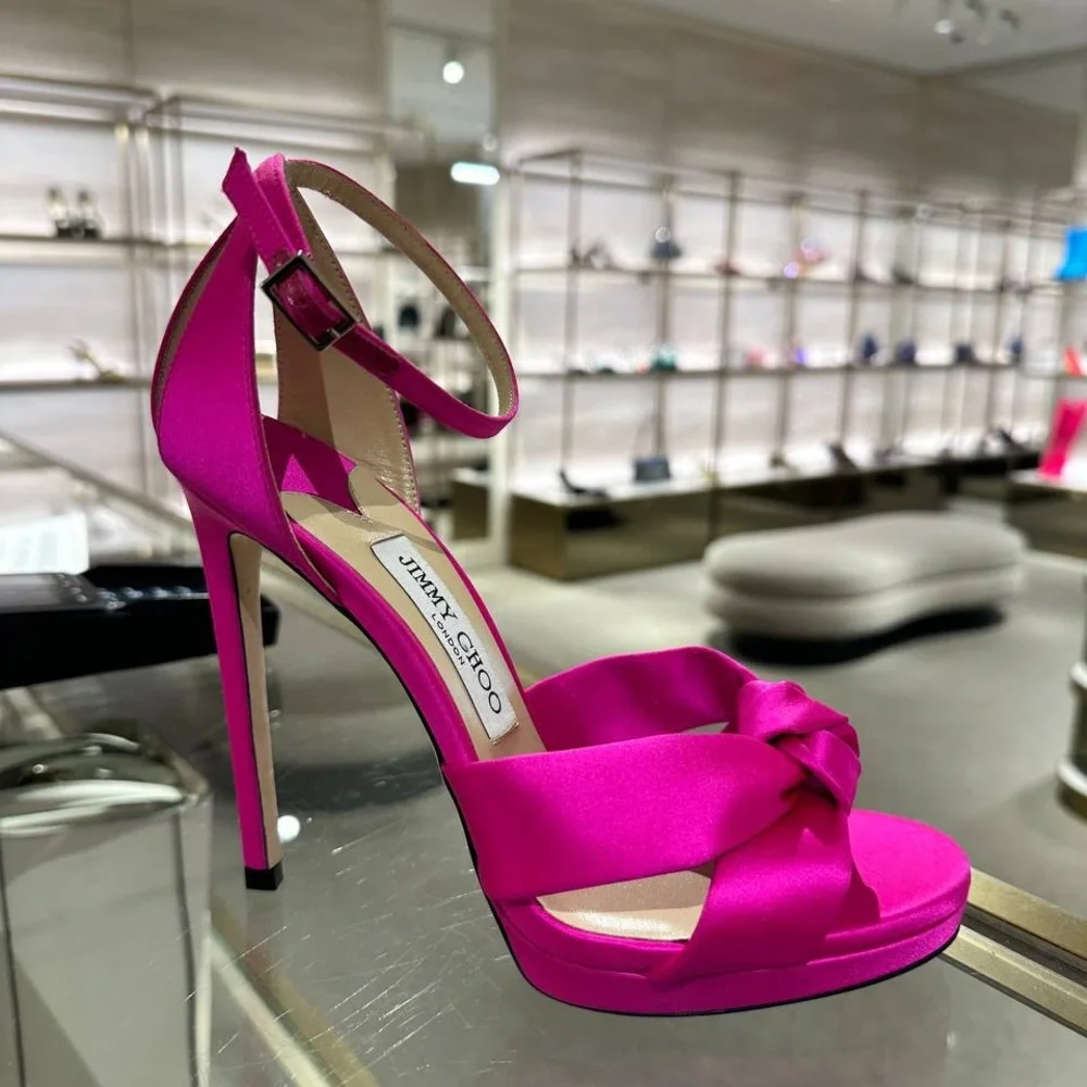 Jimmy Choo Fuchsia Satin Sandals - Picture 1 of 4